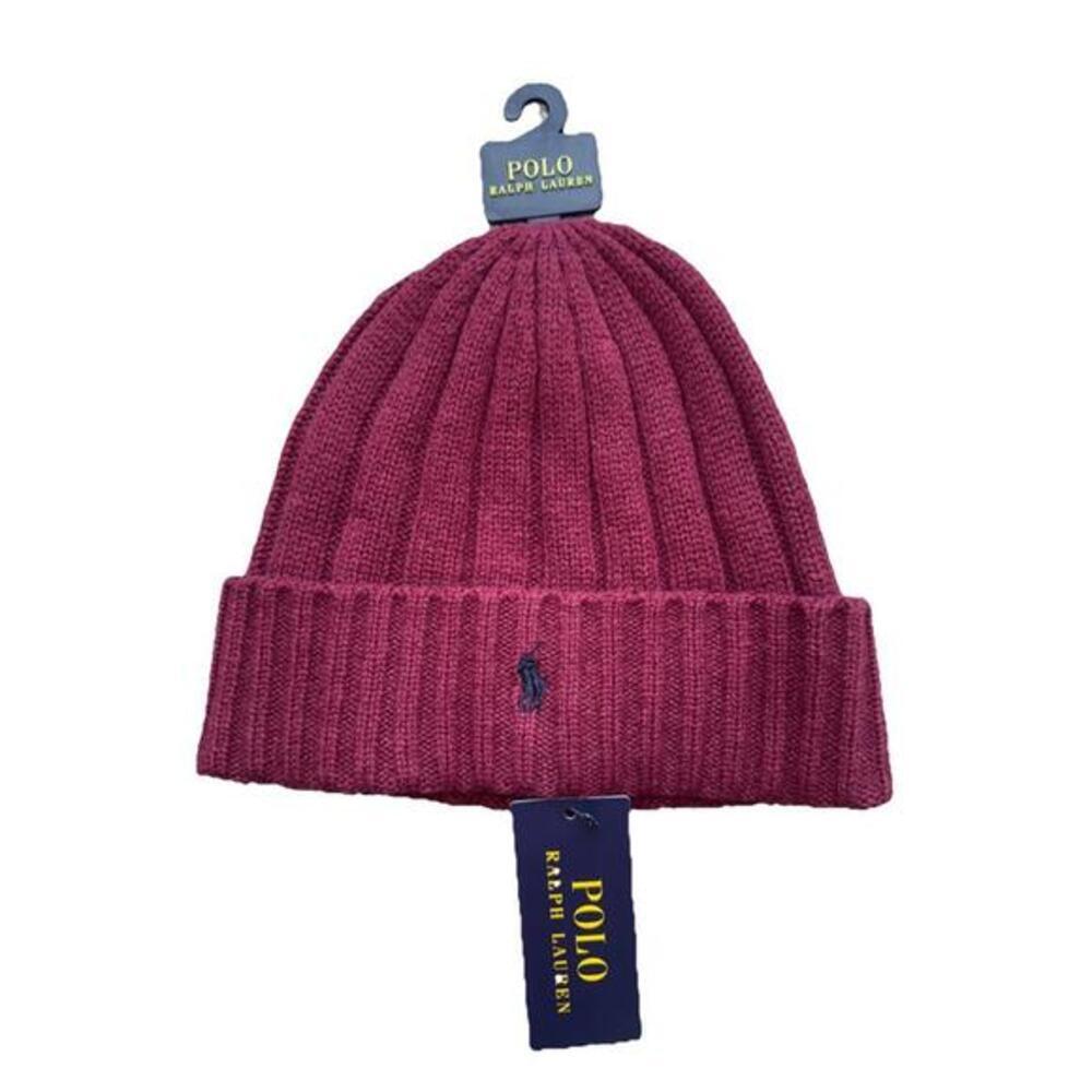 Polo Ralph Lauren Men's Wine Wool Blend Ribbed Cuff Knit Beanie Hat Logo New